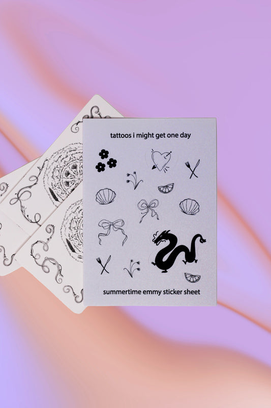 "tattoos i might get one day" sticker sheet with Corvidae Tarot cards