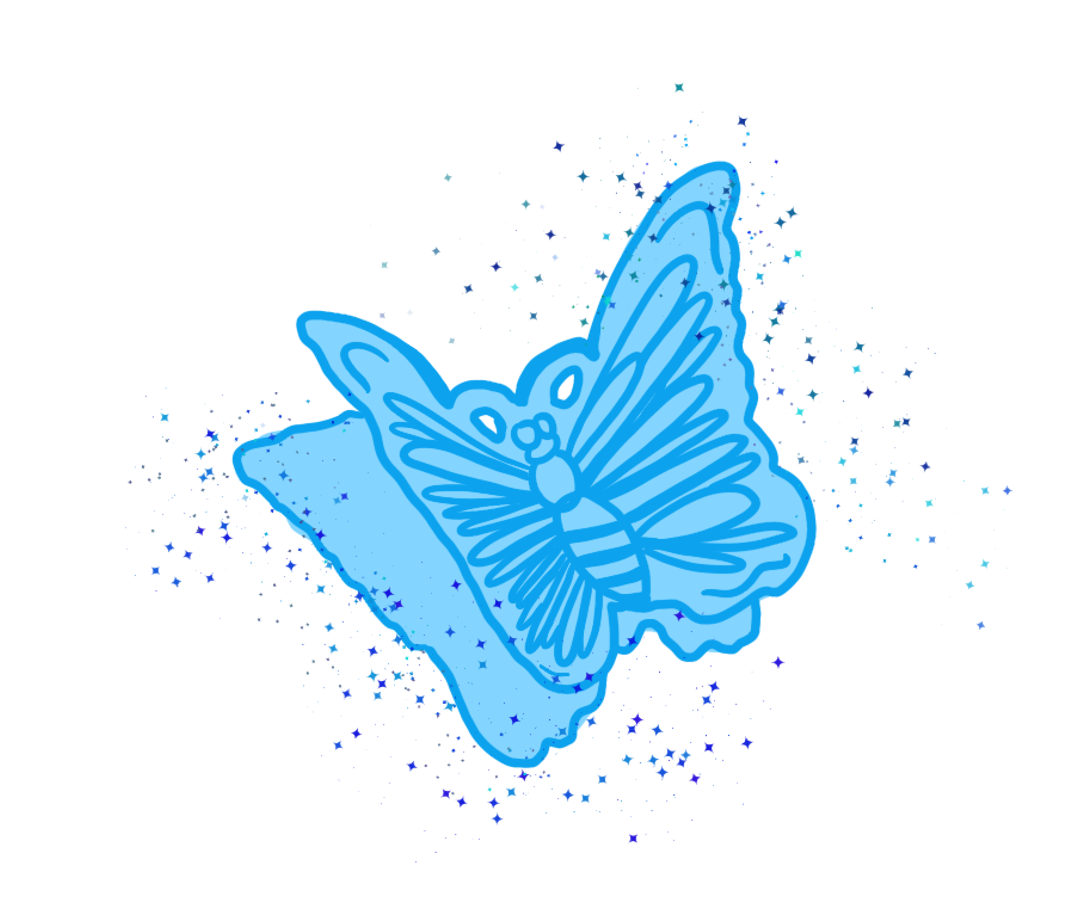 Illustrated blue butterfly hair clip with additional sparkles framing the clip