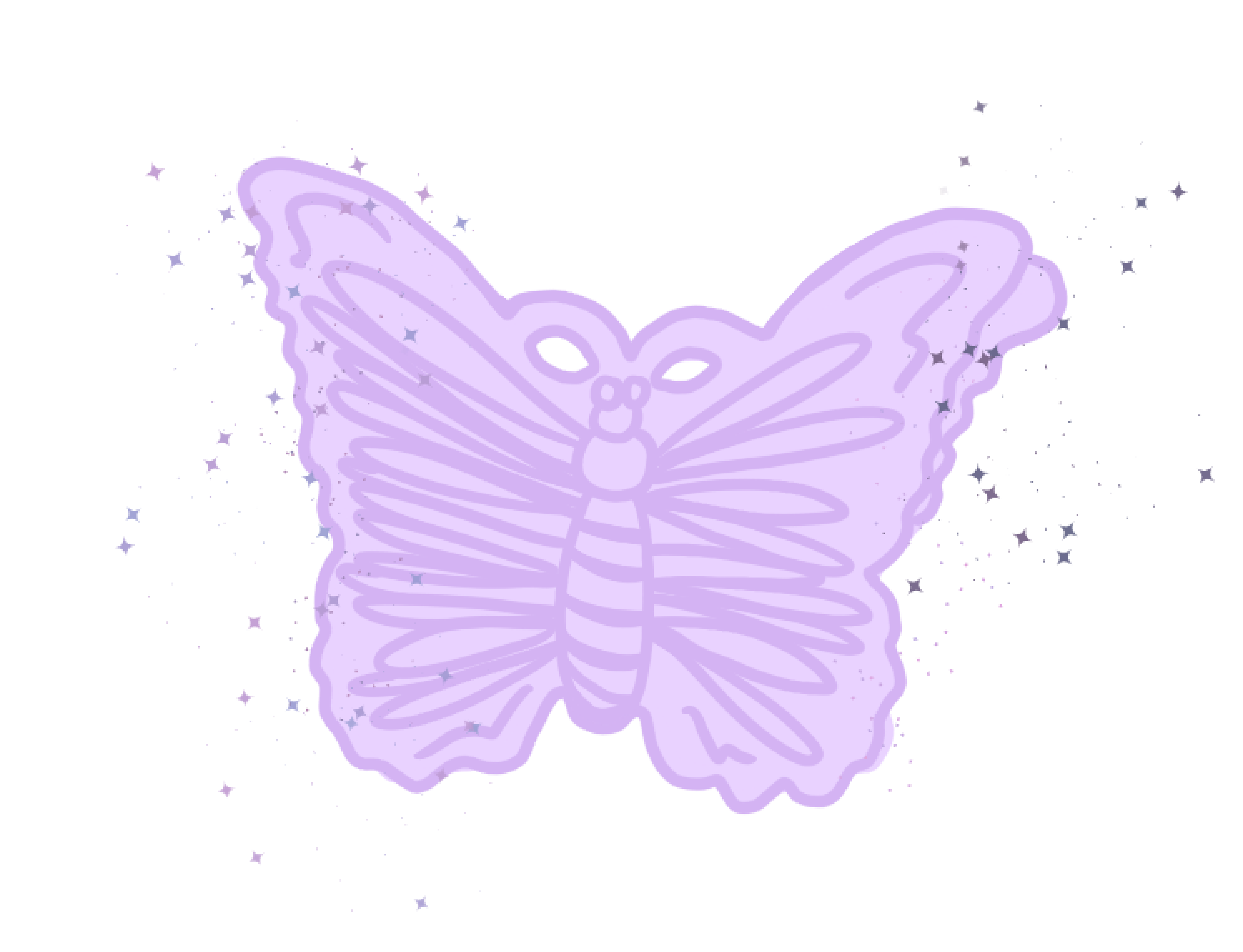 Illustrated purple butterfly hair clip with additional sparkles framing the clip