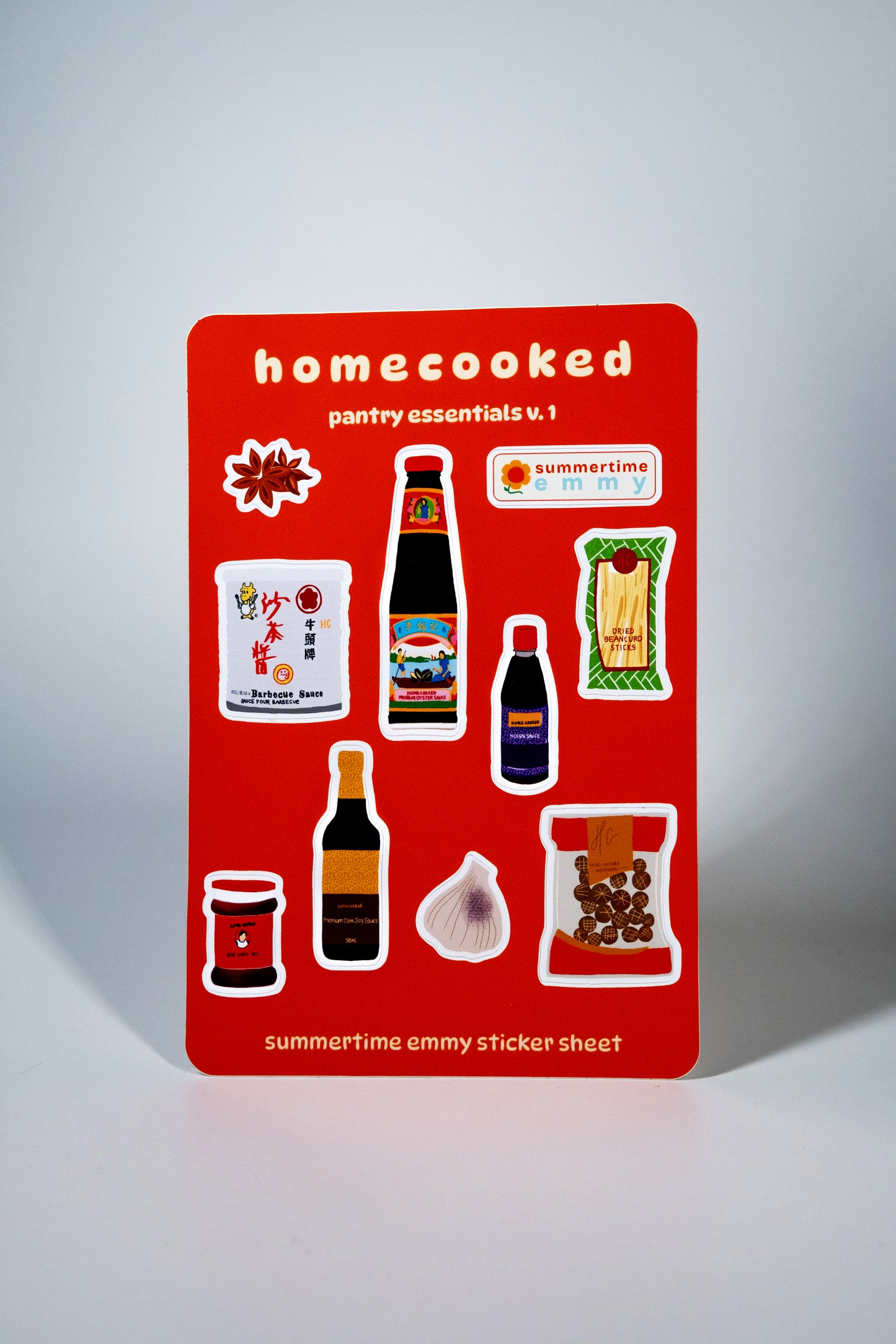 "homecooked: pantry essentials v.1" sticker sheet