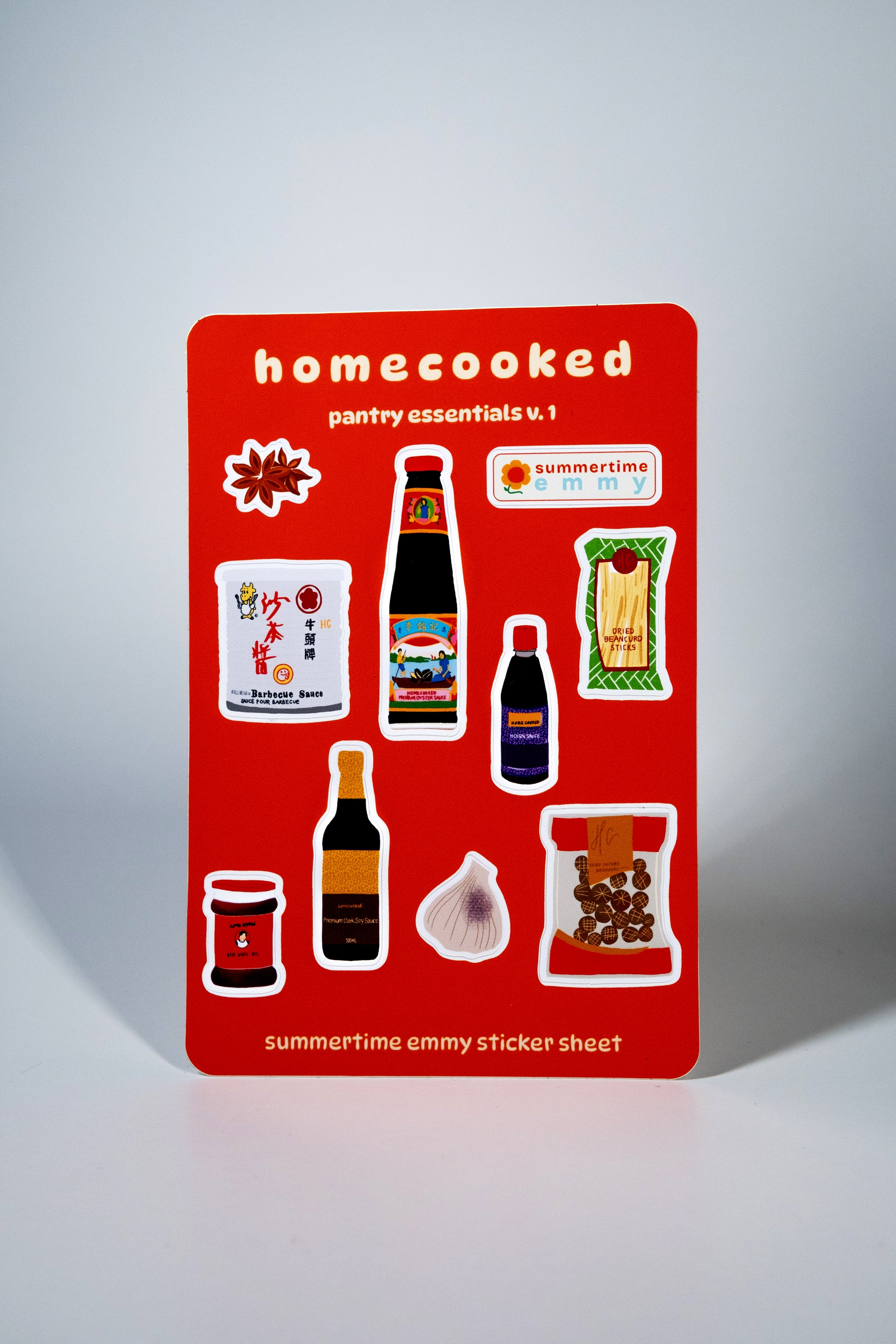 "homecooked: pantry essentials v.1" sticker sheet