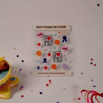 "Don't Forget UR a STAR" Sticker sheet display with sequins