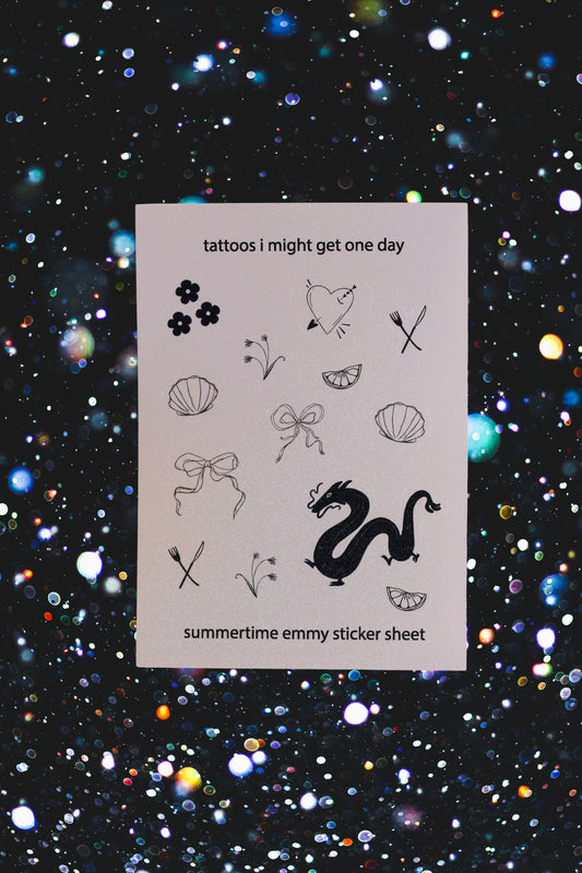 "tattoos i might get one day" sticker sheet