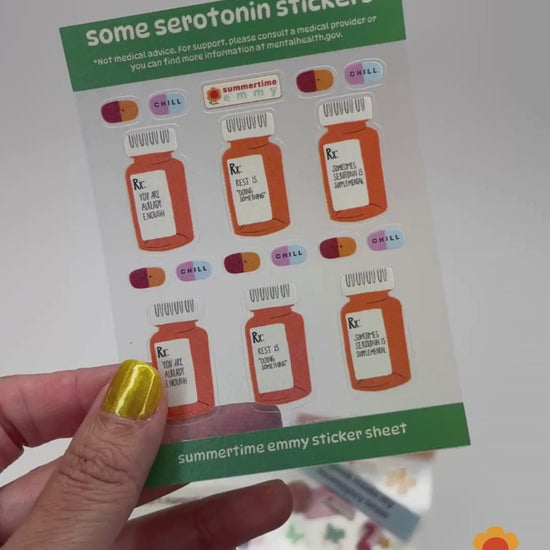 mini sticker clear holographic sheet: "some serotonin stickers"