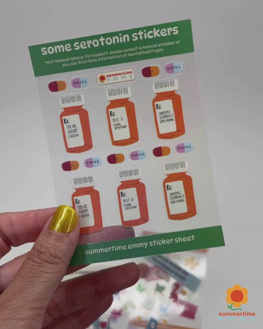 mini sticker clear holographic sheet: "some serotonin stickers"