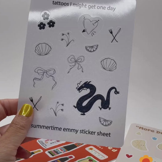 "tattoos I might get one day" glitter sticker sheet