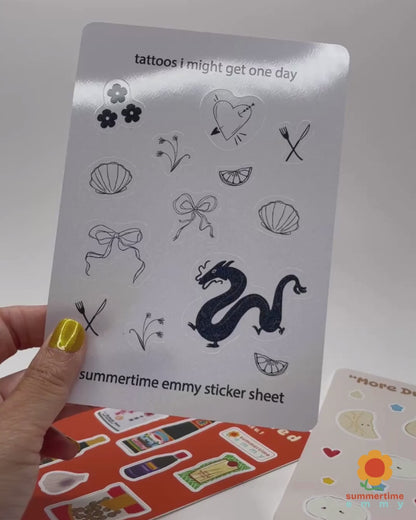 "tattoos I might get one day" glitter sticker sheet